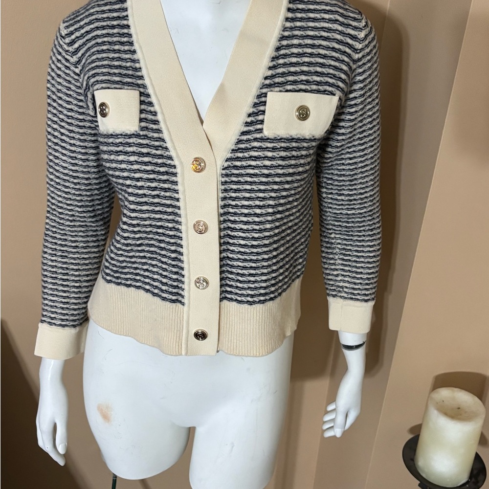 Sandro Black and Cream Striped Cardigan